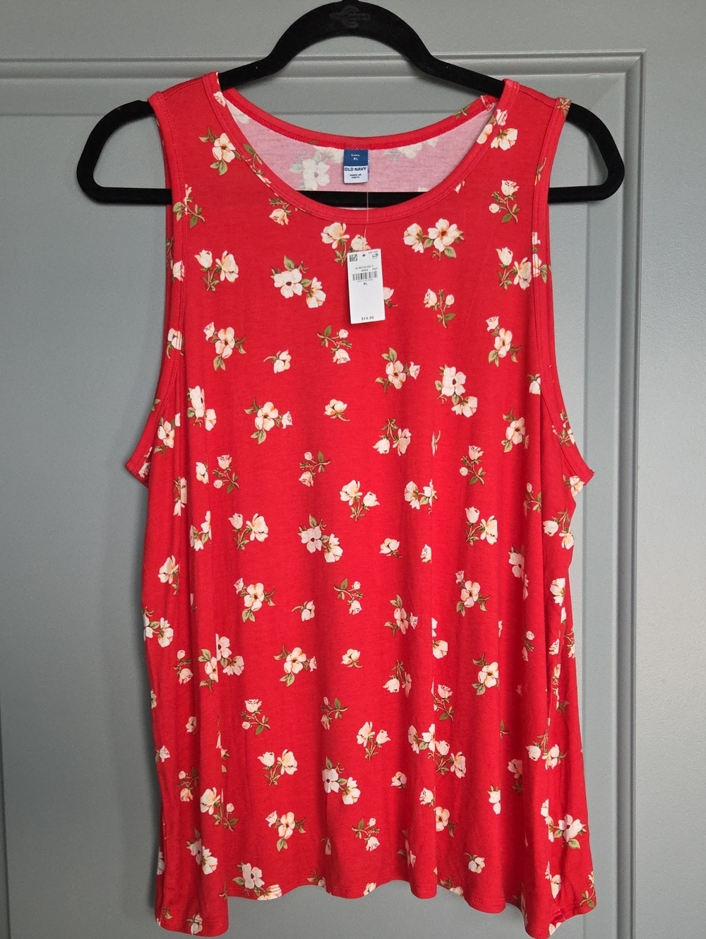 Old Navy Red Floral Tank with Cream Flower Print